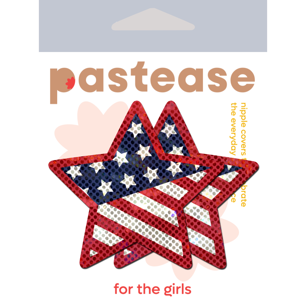 Star: Glittering Patriotic USA Red, White & Blue, Stars & Stripes Star Nipple Pasties by Pastease®