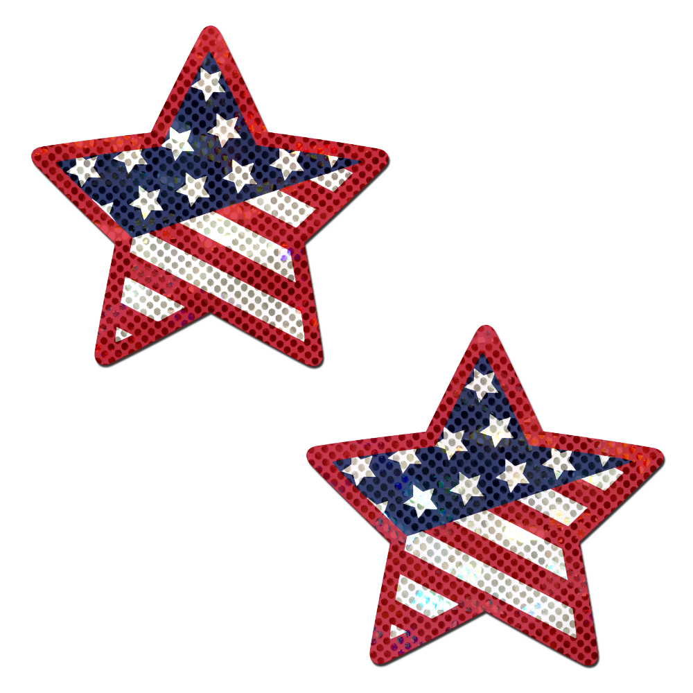 Star: Glittering Patriotic USA Red, White & Blue, Stars & Stripes Star Nipple Pasties by Pastease®
