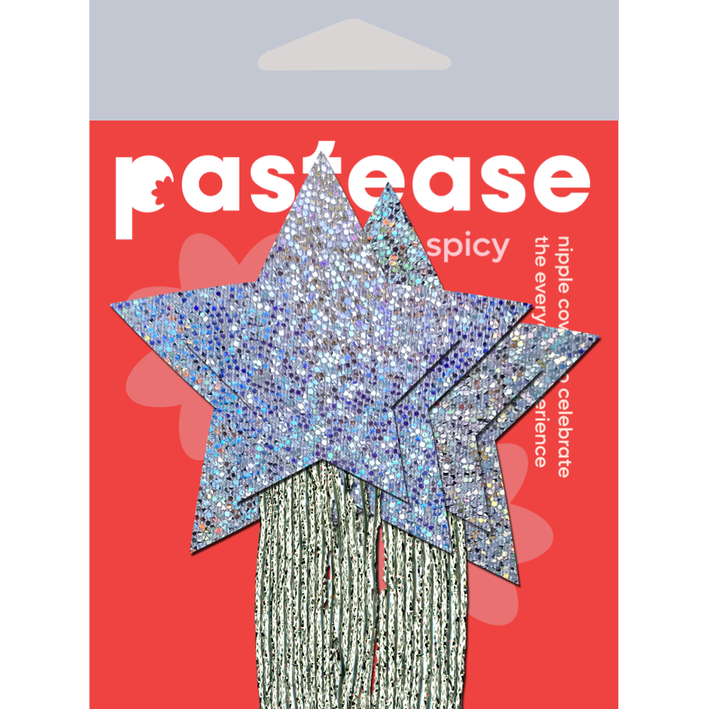 Star: Silver Glitter Star with Tassel Fringe Nipple Pasties by Pastease®