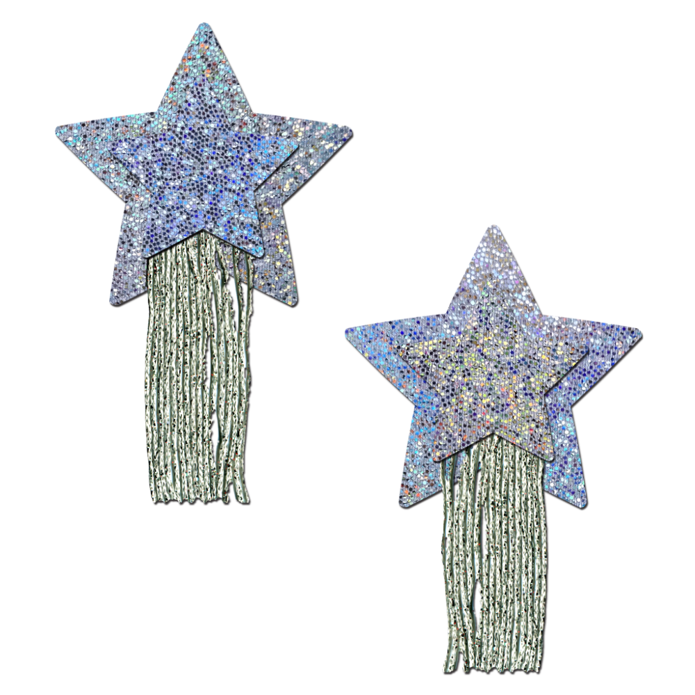 Star: Silver Glitter Star with Tassel Fringe Nipple Pasties by Pastease®