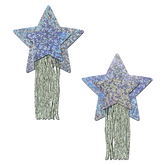 Star: Silver Glitter Star with Tassel Fringe Nipple Pasties by Pastease®
