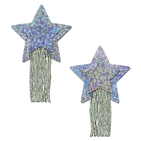 Star: Silver Glitter Star with Tassel Fringe Nipple Pasties by Pastease®