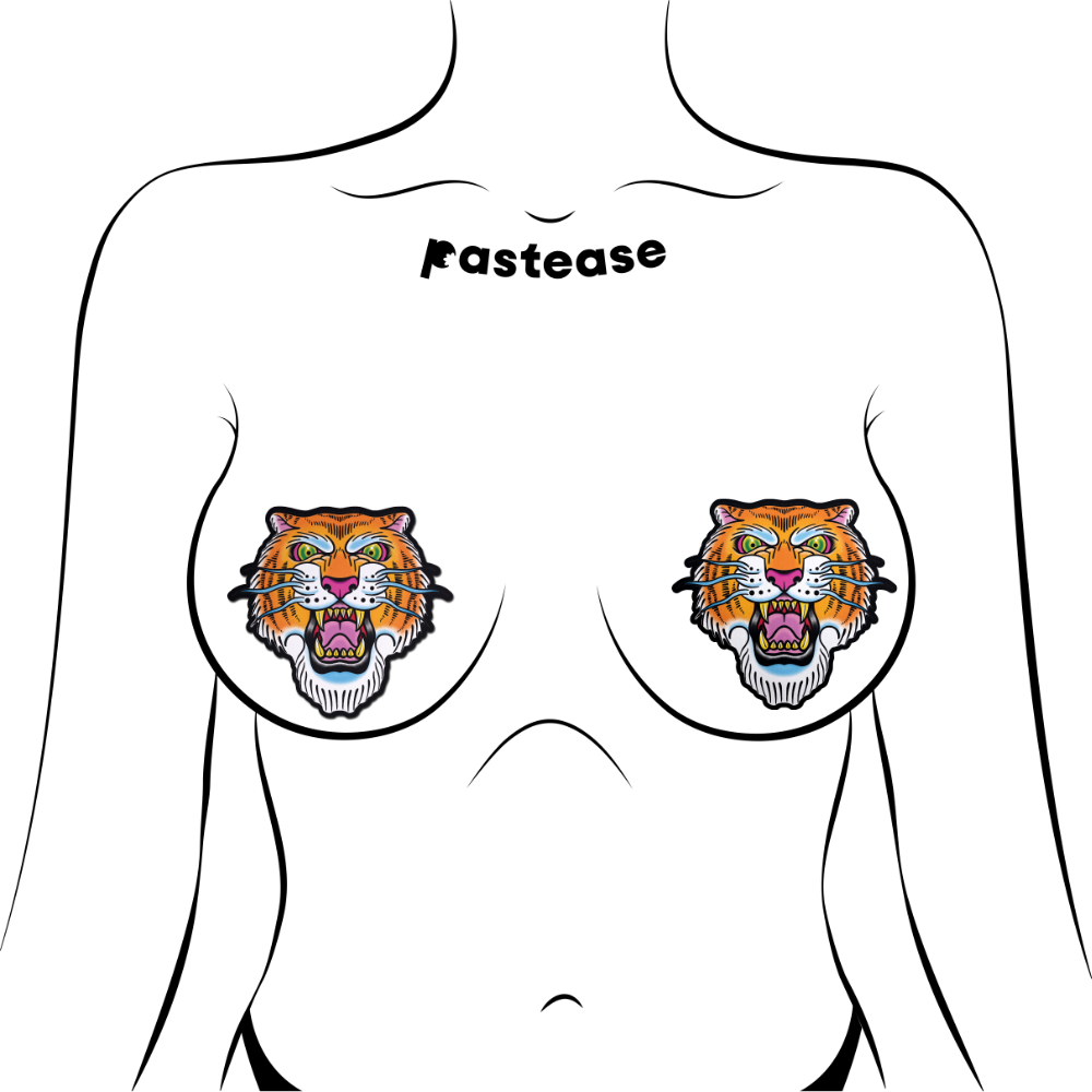Tiger: Ferocious Tattoo Jungle Cat Diamond Thom™ Nipple Pasties by Pastease®
