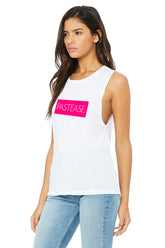 Tank Top: Ladies' White Flowy Semi-Sheer Scoop w Pink 'Pastease' Shirt