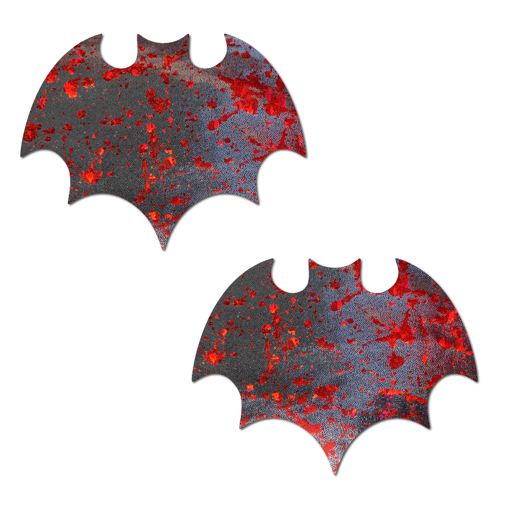 Vamp: Splatter Holographic Glitter Silver & Red Bat Nipple Pasties by Pastease® o/s